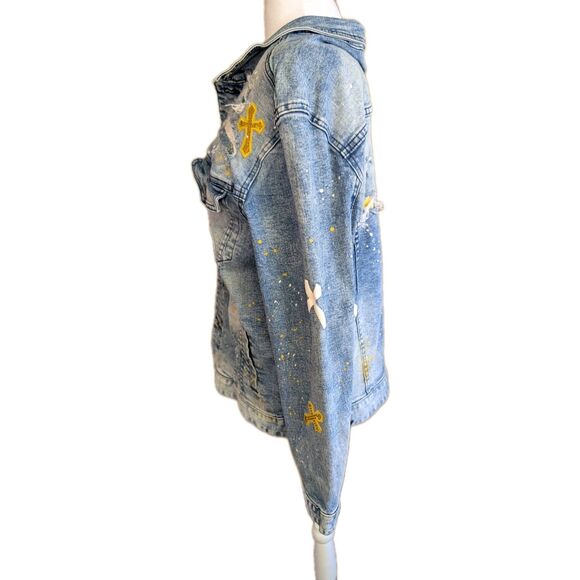 Smoke Rise Denim Co. Distressed Jean Jacket Size Men's XL Unisex Streetwear ** - Picture 12 of 13